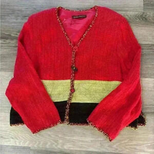 VINTAGE!  80’s Barbara Rubright tweed, linen lined jacket.  Red, Green and Black